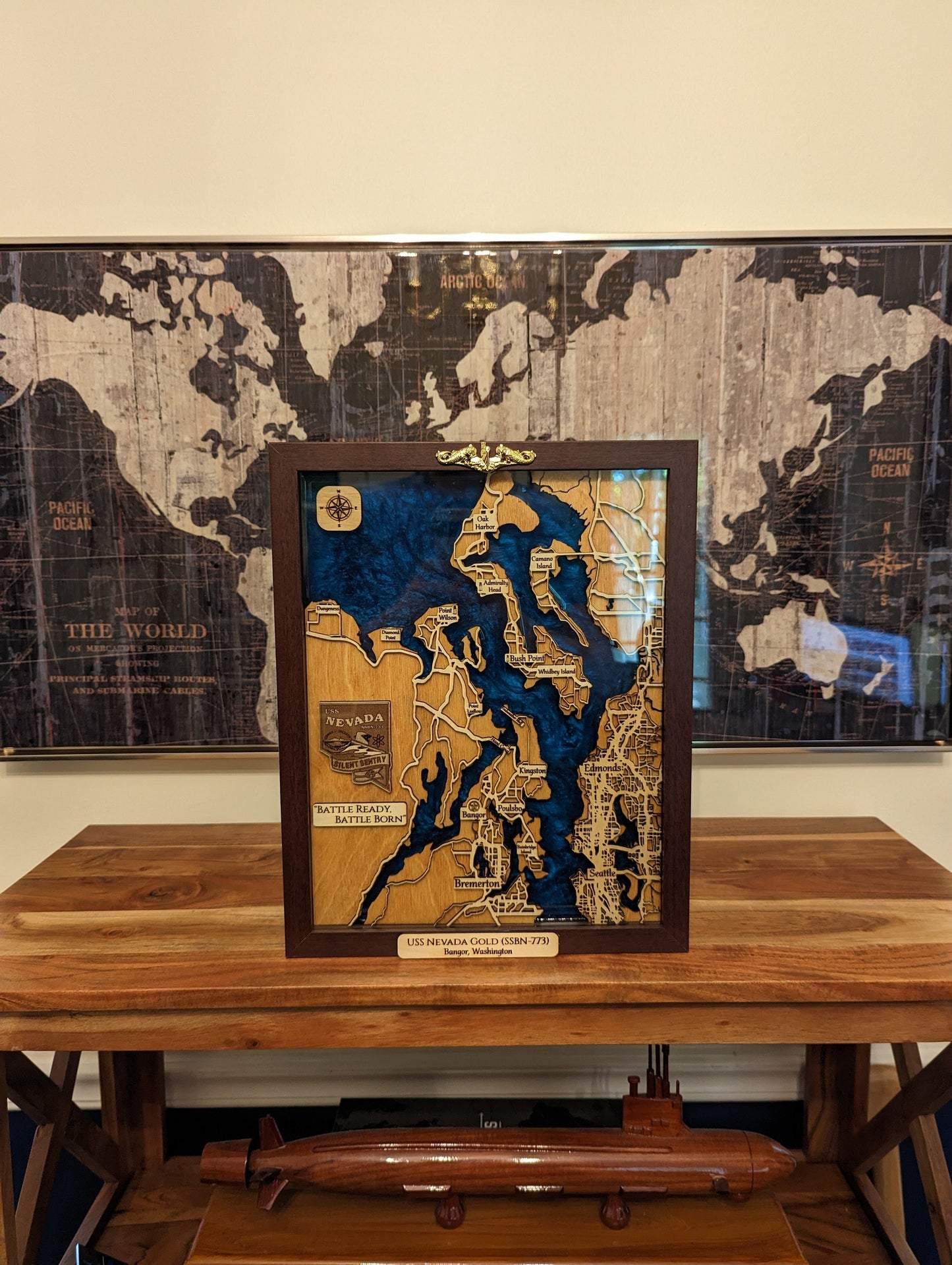 Bangor, Bremerton, Whidbey Island, Everett, Seattle Epoxy Map - 11" x 14"