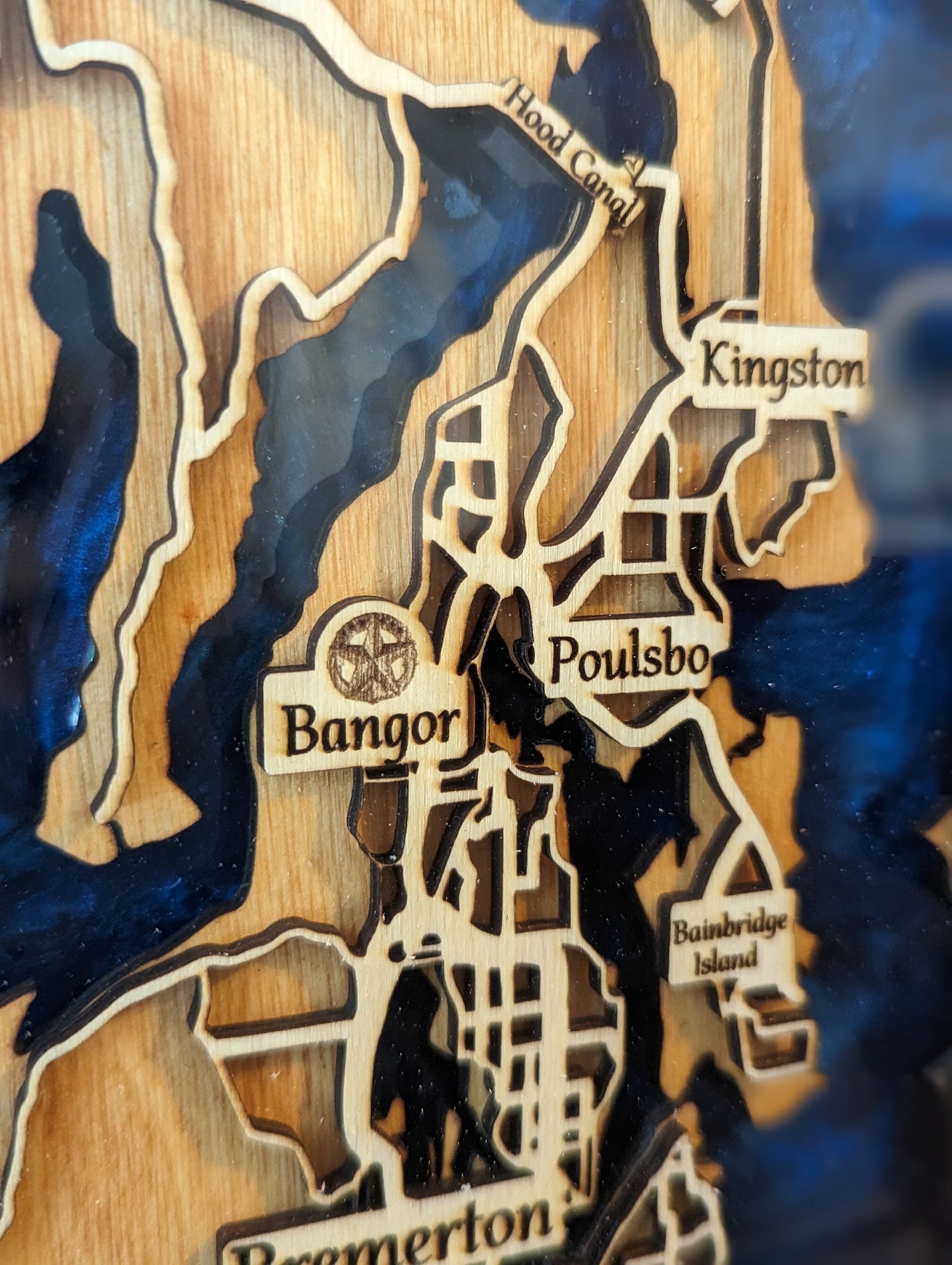 Bangor, Bremerton, Whidbey Island, Everett, Seattle Epoxy Map - 11" x 14"