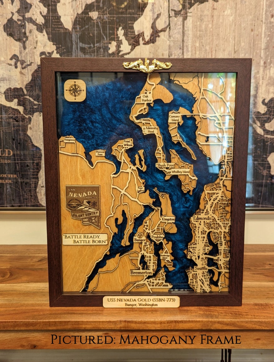 Bangor, Bremerton, Whidbey Island, Everett, Seattle Epoxy Map - 11" x 14"